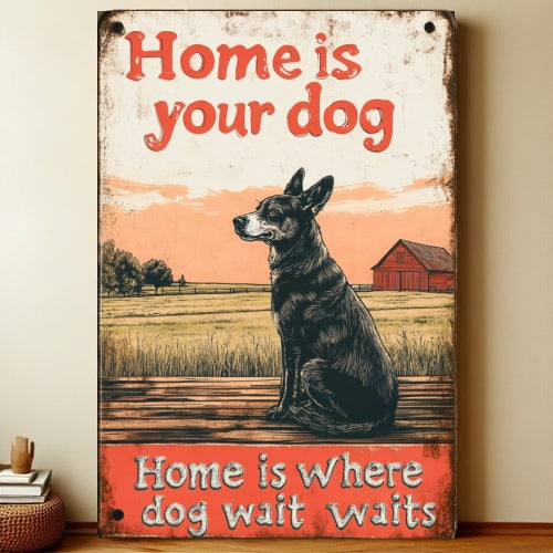 home is your dog-8x12 Farmhouse Metal Sign – Rustic Tin Wall Art with Barn & Animals | Liberty Signs #7002