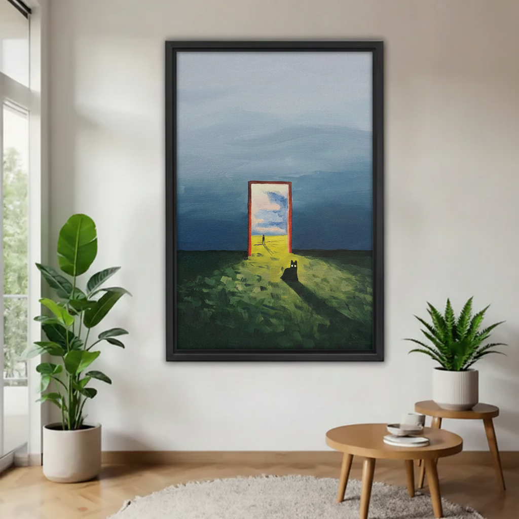 Surreal Door Cat Oil Painting Canvas Wall Art l2621