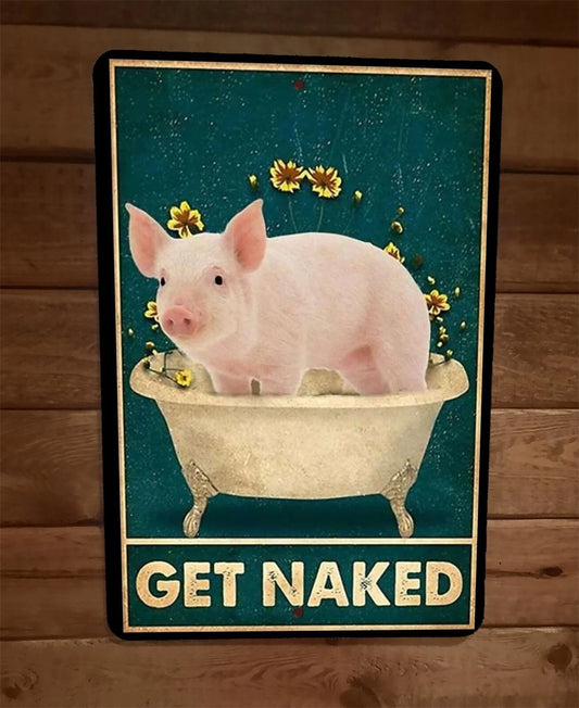 Pig in Bathtub  8x12 Metal Wall Sign Bathroom Animal Poster