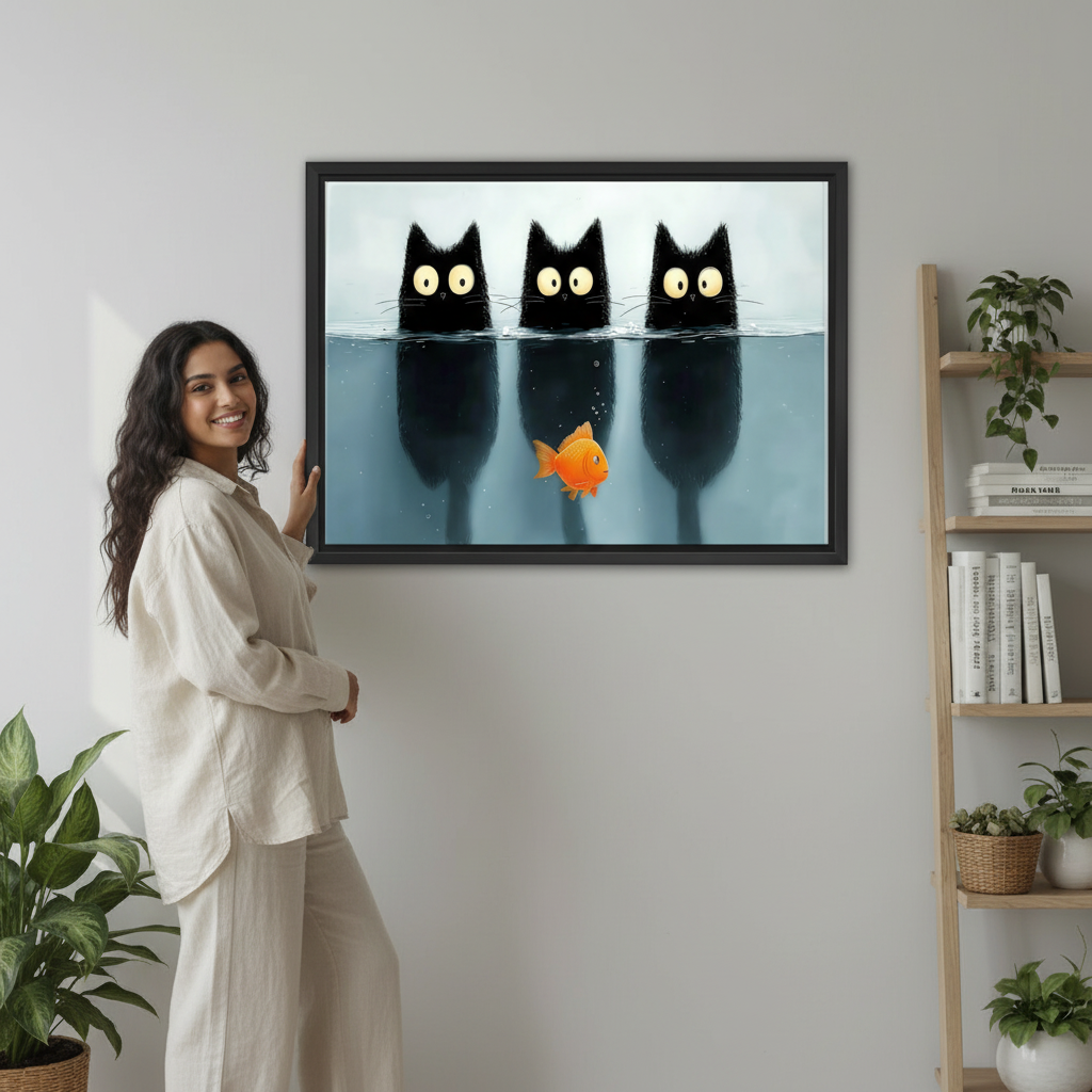 Three Black Cats Goldfish Underwater Funny Wall Art l2002