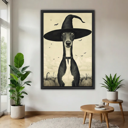 Greyhound witch hat gothic canvas art print no frame gallery wrap — dark fantasy dog wall decor