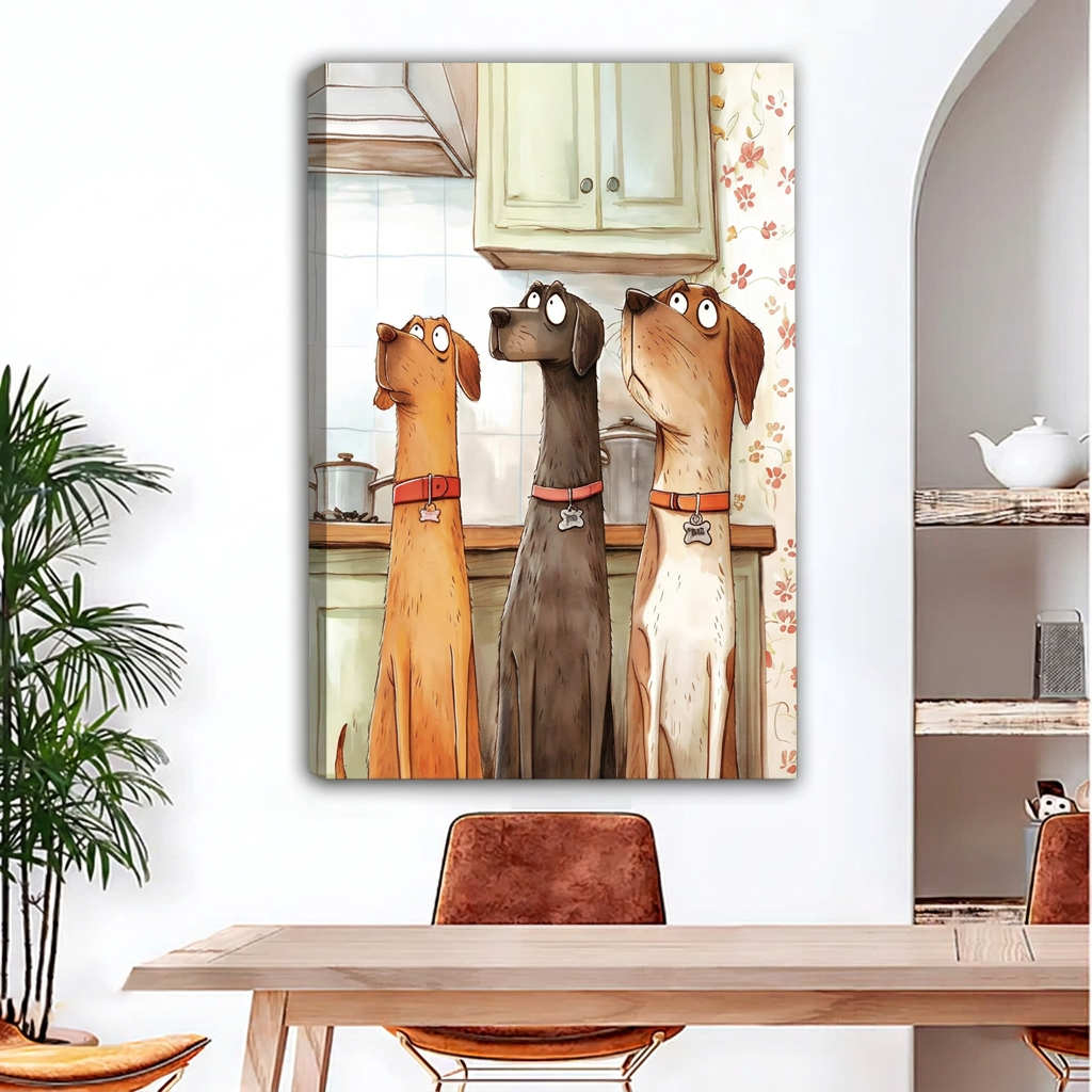 Whimsical Three Dogs Canvas Wall Art | Framed & Unframed l5113