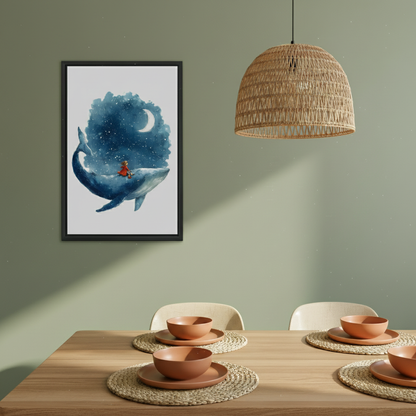 Dreamy Whale Galaxy Girl Watercolor Wall Art Print l1985