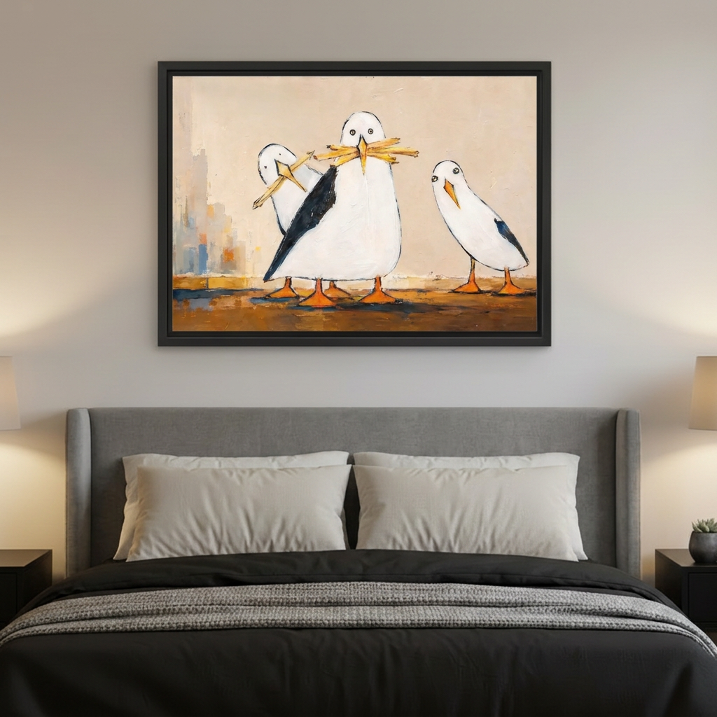 Whimsical Seagull Canvas Wall Art | Framed & Unframed l5099