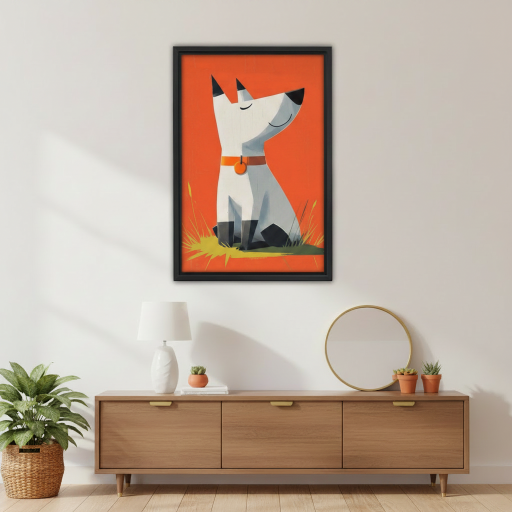 Geometric White Dog Wall Art Print – Framed Canvas l2020