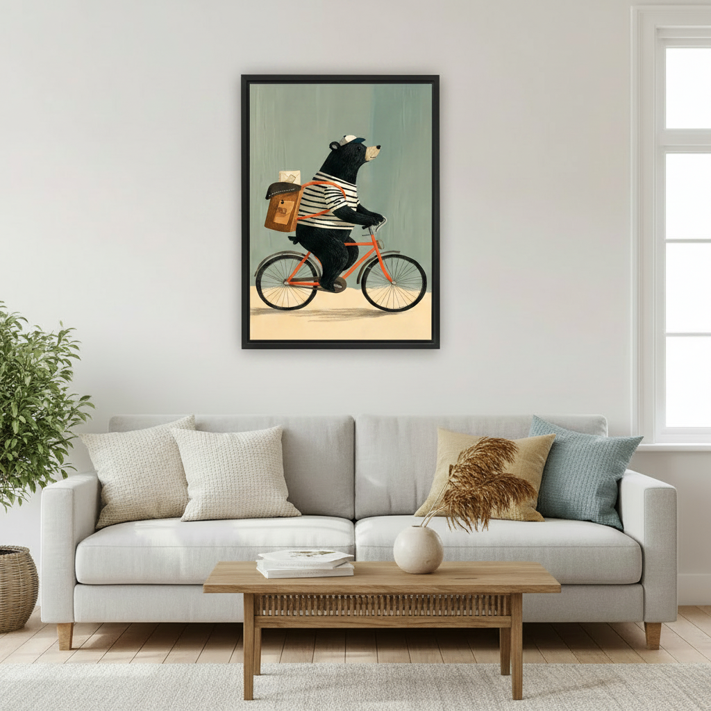 Cycling Bear Vintage Animal Wall Art Print l1977