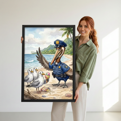 Beach Patrol Pelican Canvas Wall Art L6520