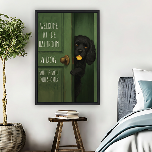 Funny Dog Bathroom Sign Framed Canvas Wall Art Print|Liberty Signs #L1668