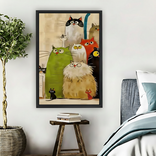 Funny Cat Gang Cartoon Framed Canvas Wall Art Print|Liberty Signs#L1741