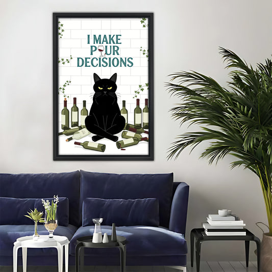 Black Cat Pour Decisions Wall Art - Funny Wine Lover Canvas Print|Liberty Signs#L315