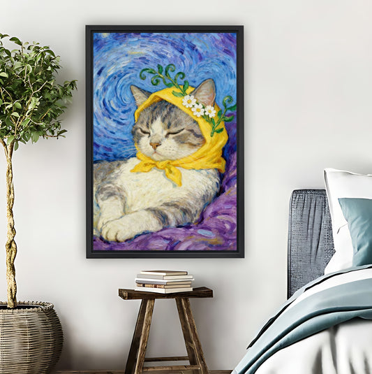 Van Gogh Starry Night Cat Art Print| Liberty Signs #L1535