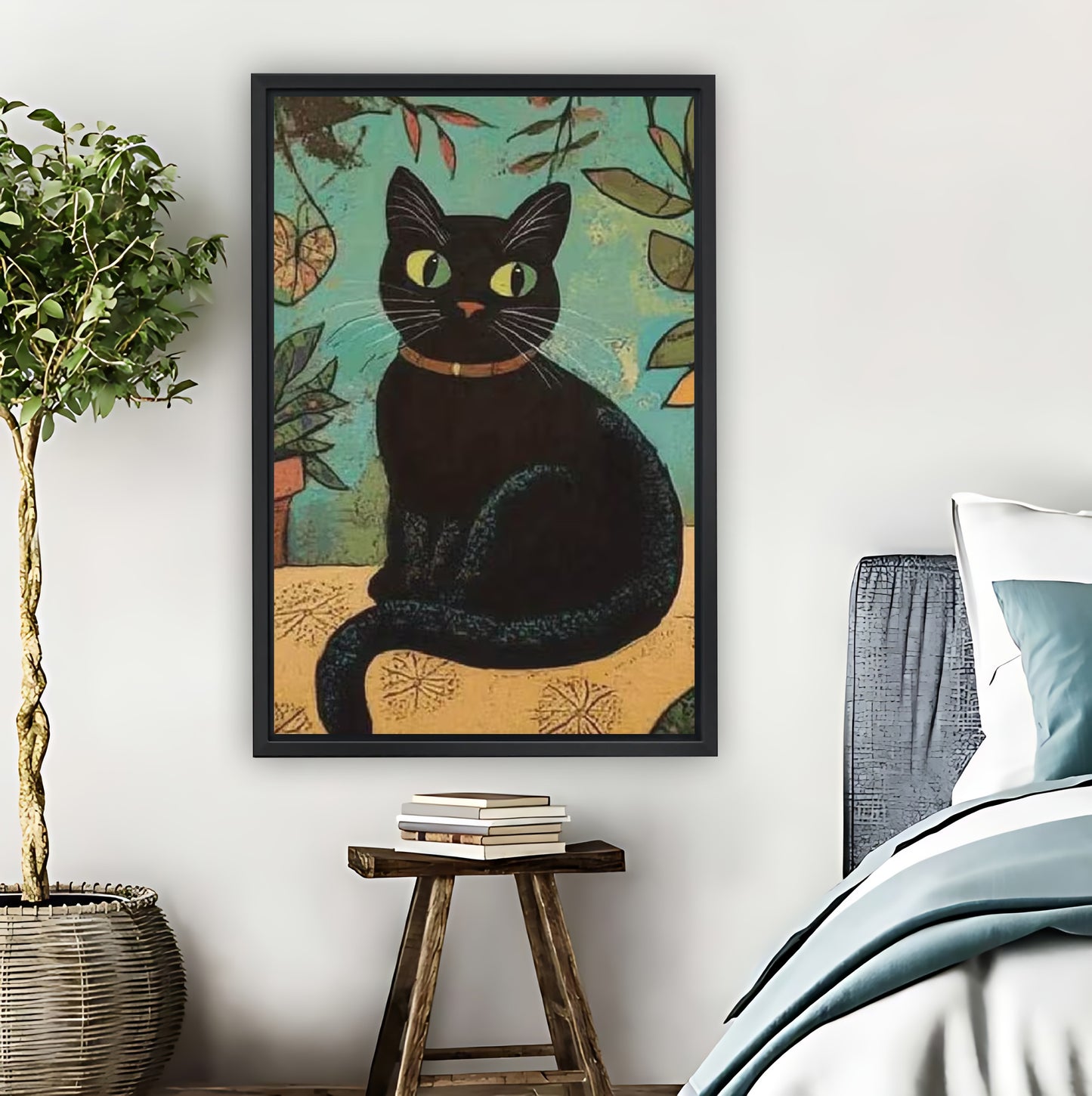 Black Cat in Botanical Leaves Art Print| Liberty Signs #L1608