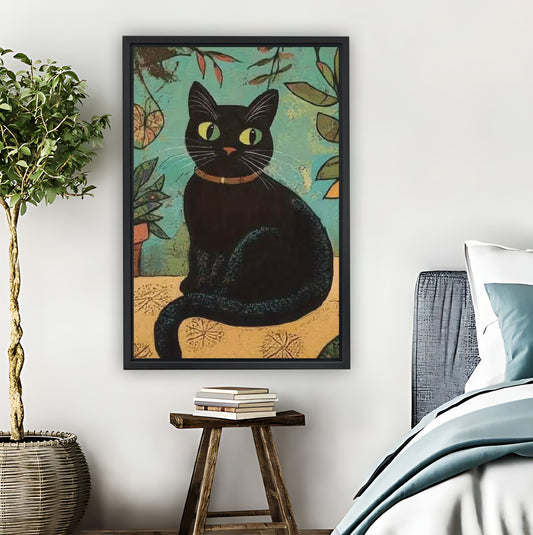 Black Cat in Botanical Leaves Art Print| Liberty Signs #L1608