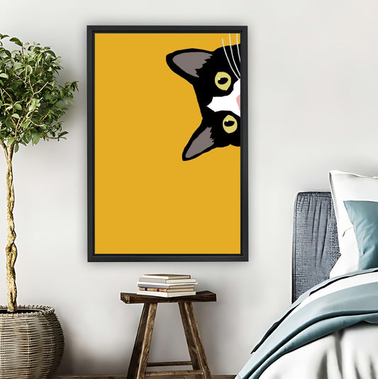 Minimalist White Cat Orange Background Wall Art Print| Liberty Signs #L1584