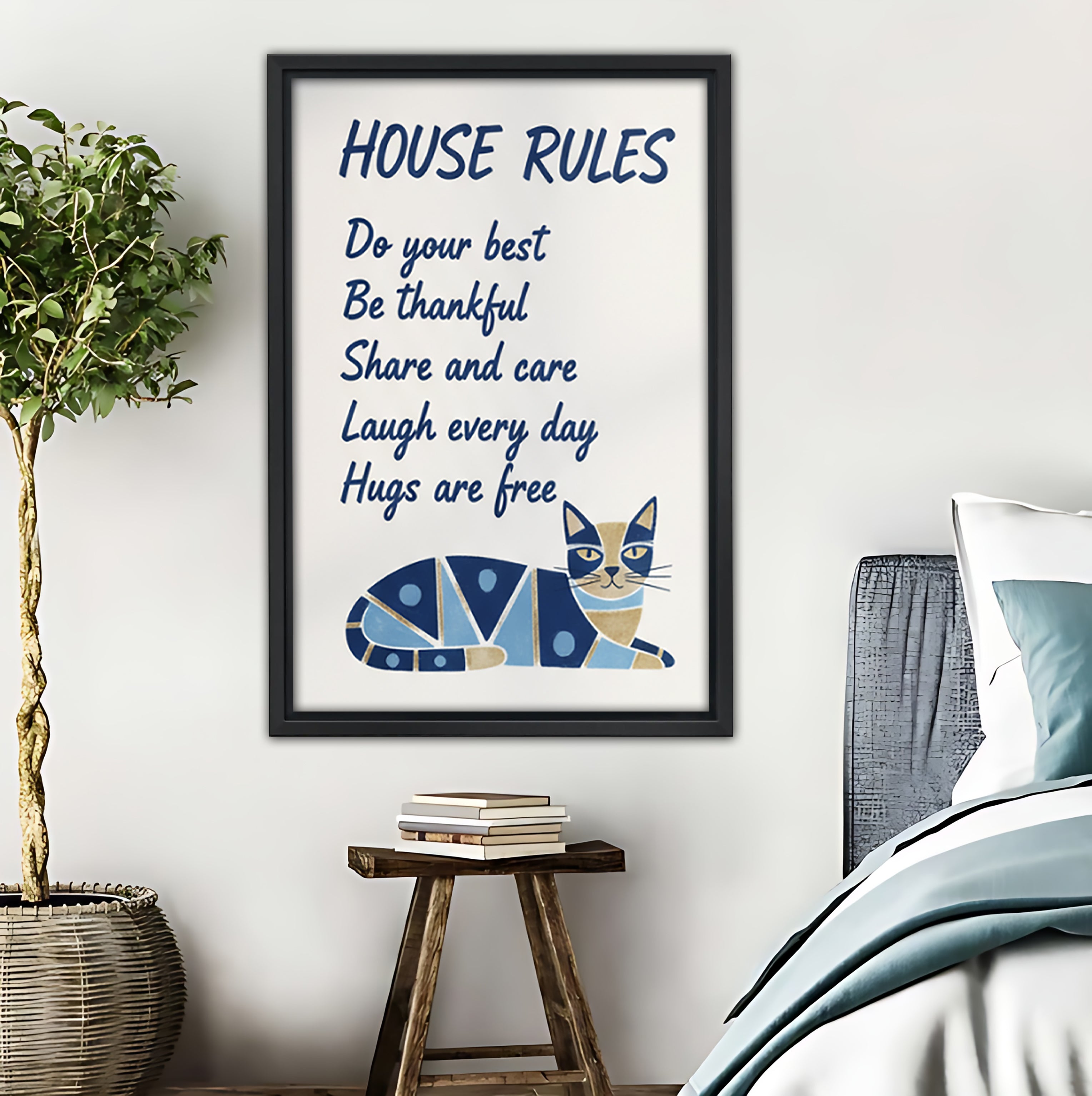 Geometric Cat House Rules Wall Art - Inspirational Family Rules Print ...