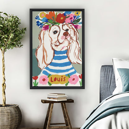 Whimsical Dog "Louis" with Flower Crown Wall Art Print|Liberty Signs #L813