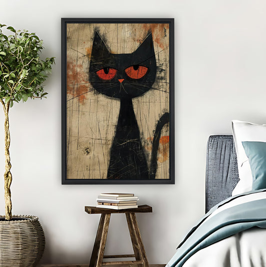 Grumpy Black Cat with Red Eyes Retro Wall Art| Liberty Signs #L1519