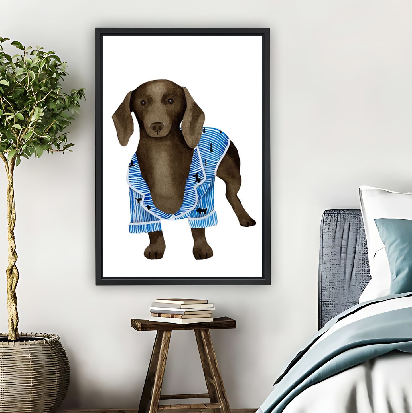 Dachshund in Blue Robe Funny Retro Wall Art Print|Liberty Signs #L871