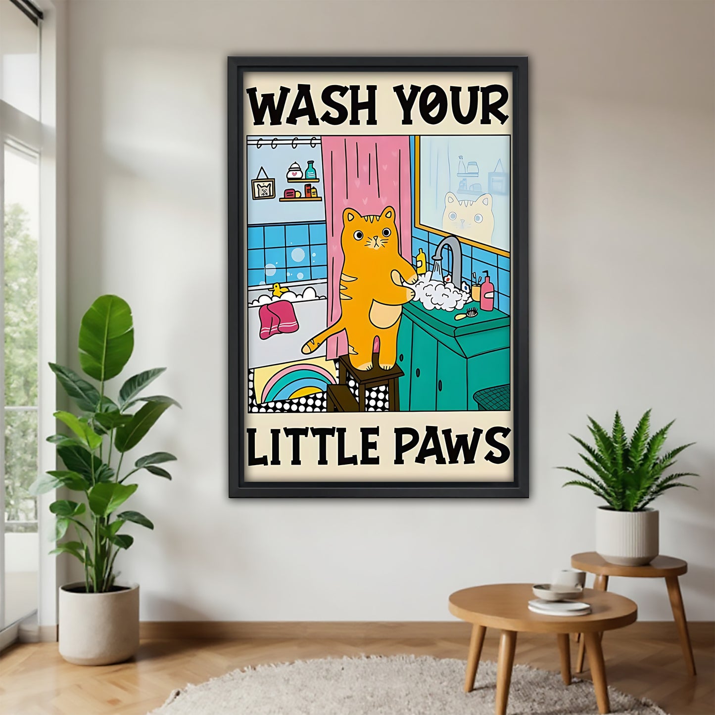 Wash Your Little Paws Cat Bathroom Art Print | Kids & Pet Lover Wall Decor|Liberty Signs #L463