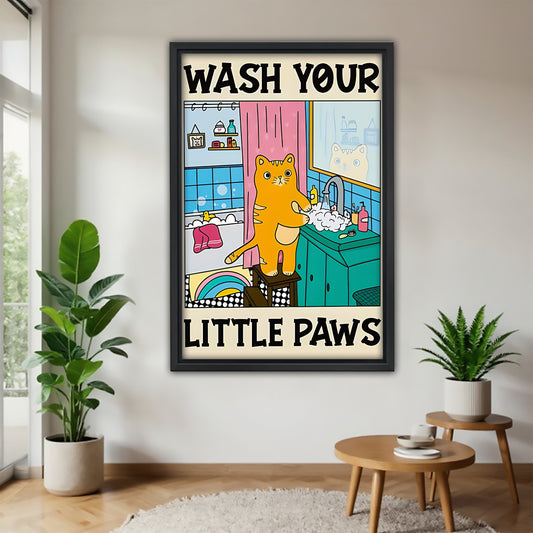 Wash Your Little Paws Cat Bathroom Art Print | Kids & Pet Lover Wall Decor|Liberty Signs #L463