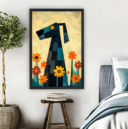 Geometric Dog with Sunflowers Modern Wall Art Print| Liberty Signs #L896