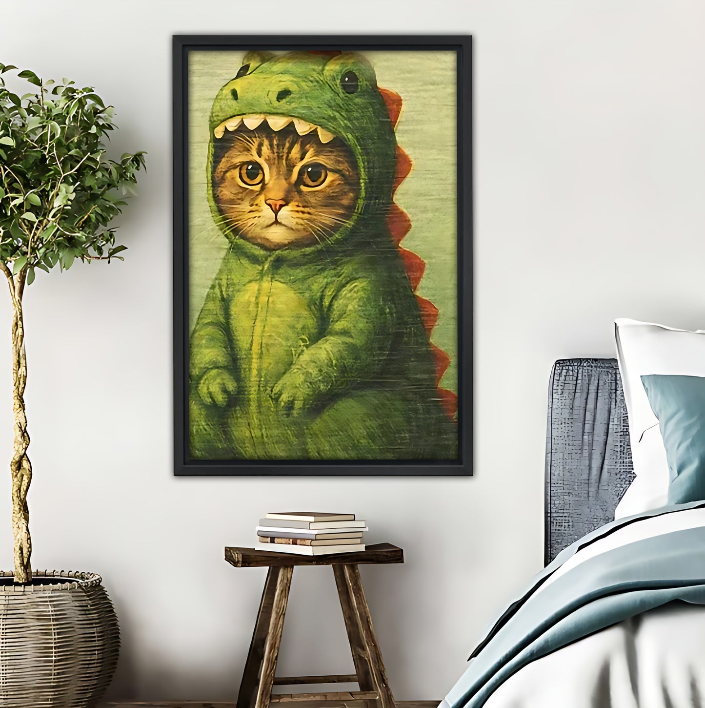 Cat in Dinosaur Costume Funny Vintage Wall Art|Liberty Signs #L553