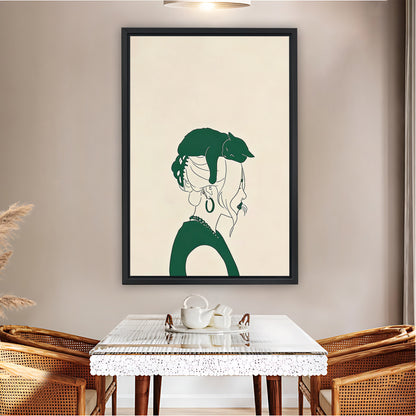 Minimalist Woman with Cat on Head Art Print| Liberty Signs #L1512