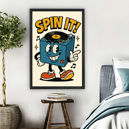 Retro Cartoon Record Player "Spin It!" Wall Art Print| Liberty Signs #L1565