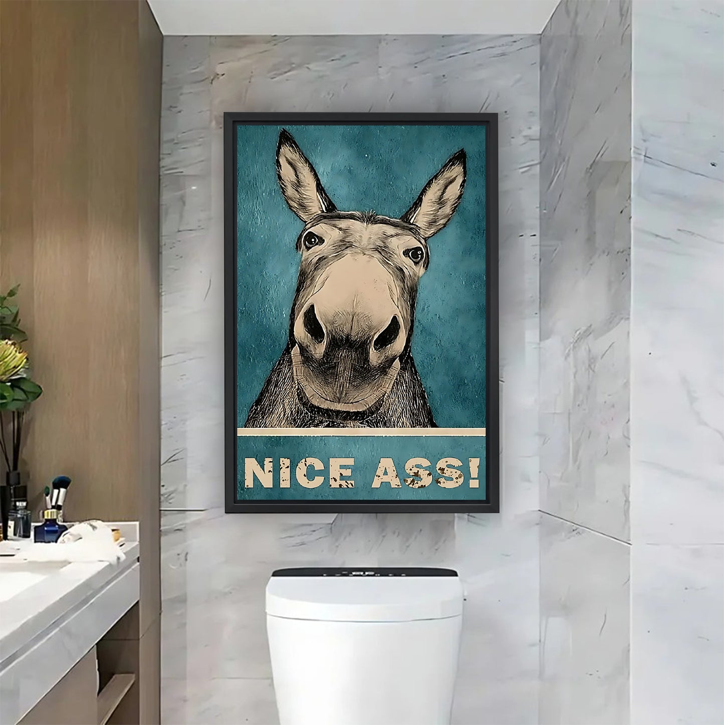 "Nice Ass!" Funny Donkey Portrait Bathroom Wall Art| Liberty Signs #L881