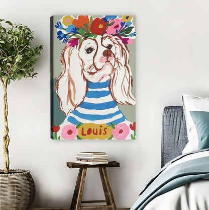 Whimsical Dog "Louis" with Flower Crown Wall Art Print|Liberty Signs #L813