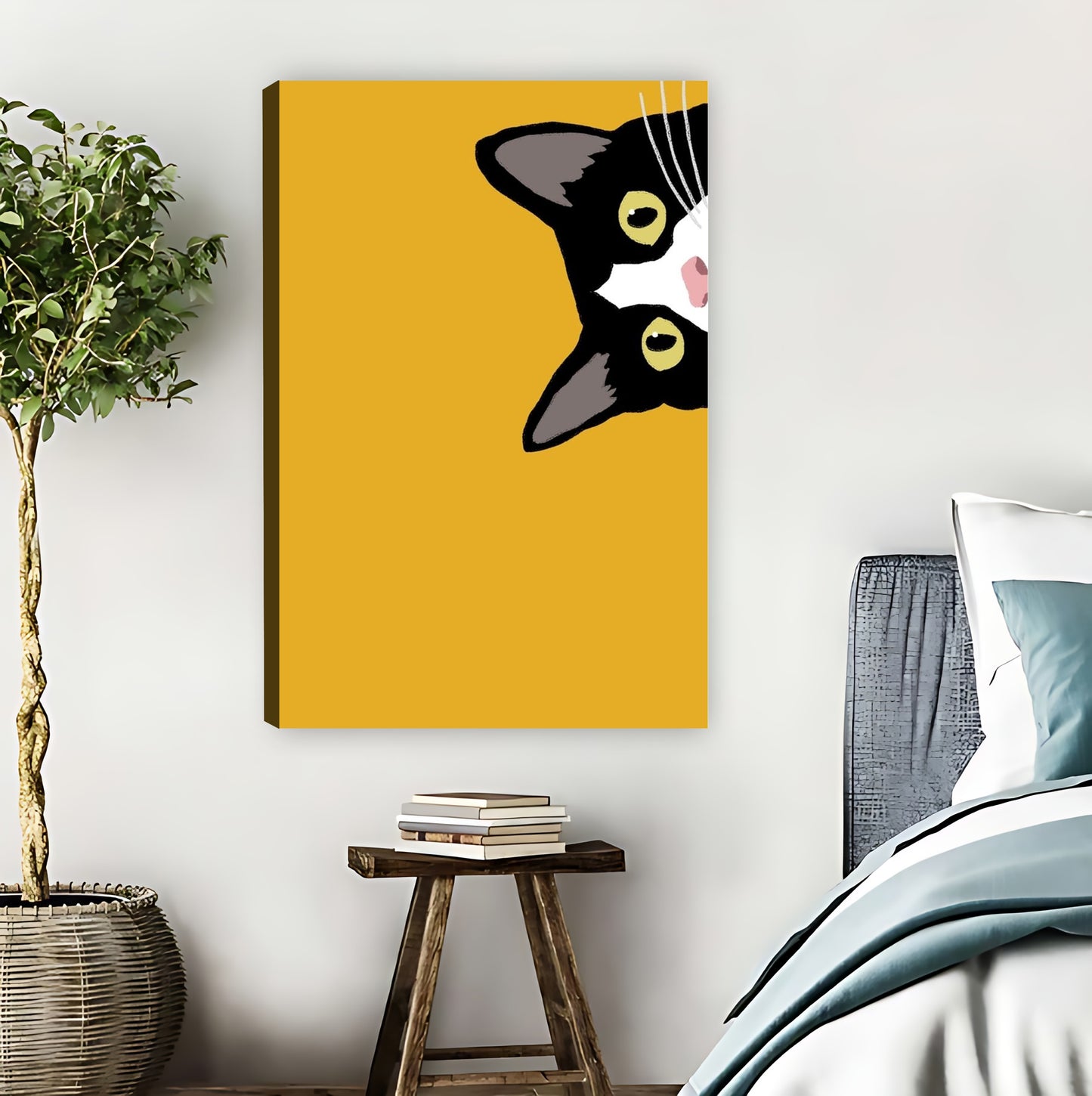 Minimalist White Cat Orange Background Wall Art Print| Liberty Signs #L1584