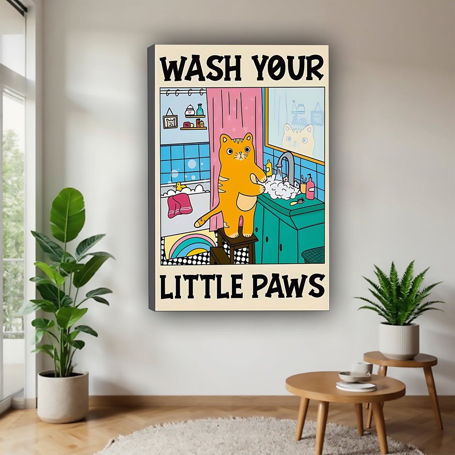 Wash Your Little Paws Cat Bathroom Art Print | Kids & Pet Lover Wall Decor|Liberty Signs #L463