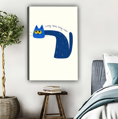 Long Neck Blue Cat Whimsical Art Print | Cute Minimalist Wall Decor|Liberty Signs #L520