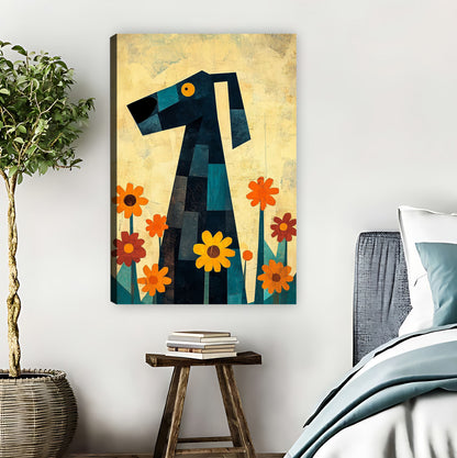 Geometric Dog with Sunflowers Modern Wall Art Print| Liberty Signs #L896