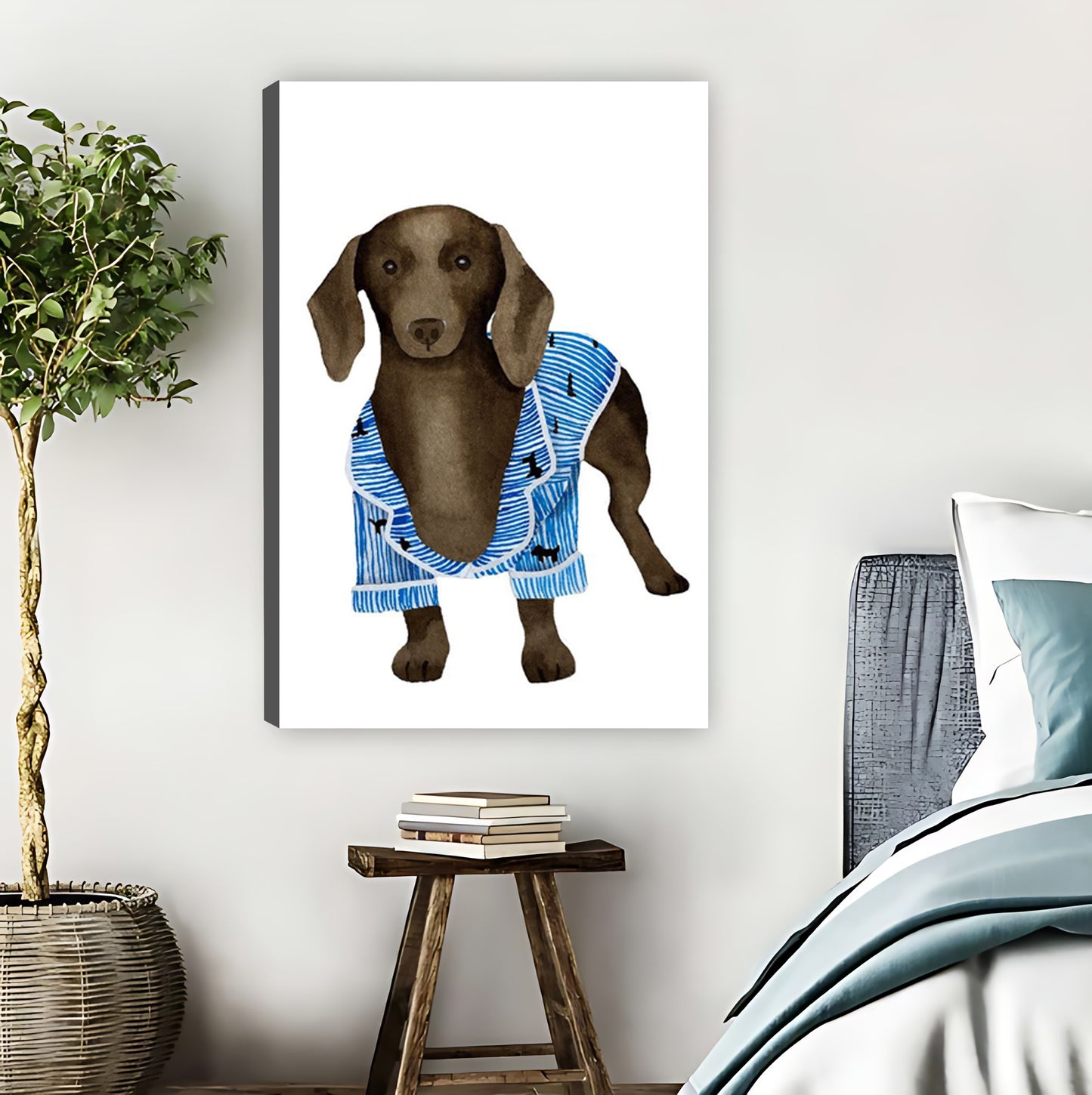 Dachshund in Blue Robe Funny Retro Wall Art Print|Liberty Signs #L871