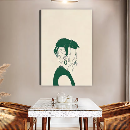 Minimalist Woman with Cat on Head Art Print| Liberty Signs #L1512