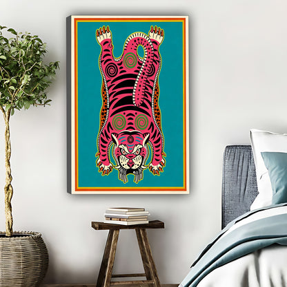 Retro Pink & Teal Upside-Down Tiger Art Print - Bold Pop Art Boho Wall Decor|Liberty Signs #L430