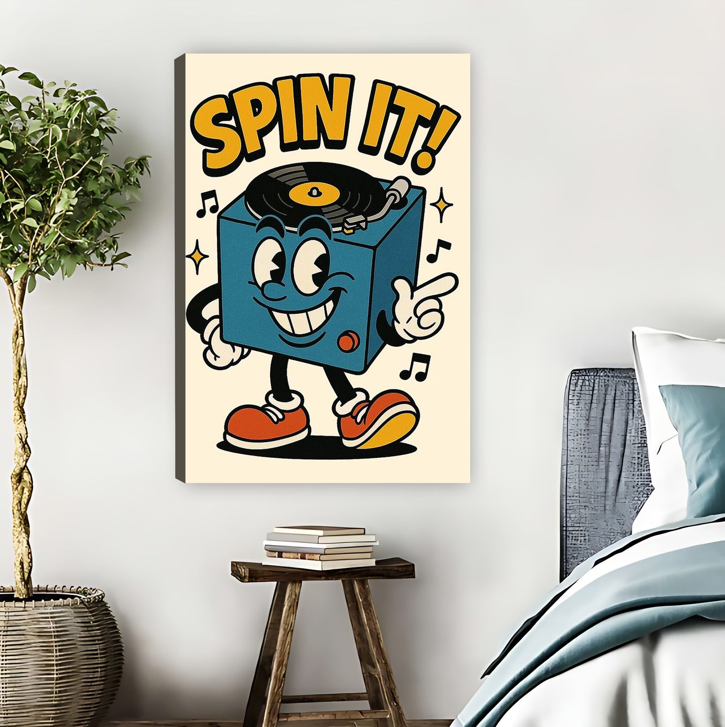 Retro Cartoon Record Player "Spin It!" Wall Art Print| Liberty Signs #L1565