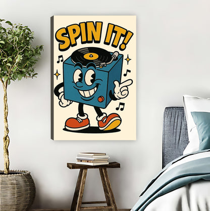 Retro Cartoon Record Player "Spin It!" Wall Art Print| Liberty Signs #L1565