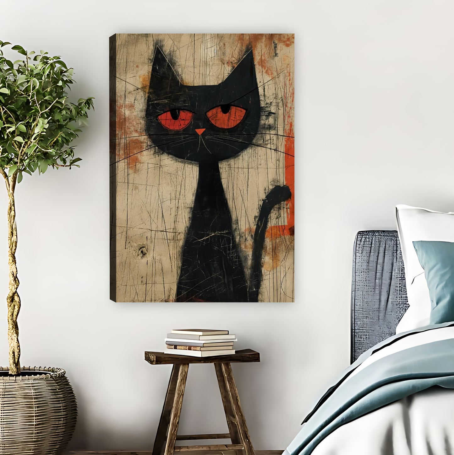 Grumpy Black Cat with Red Eyes Retro Wall Art| Liberty Signs #L1519