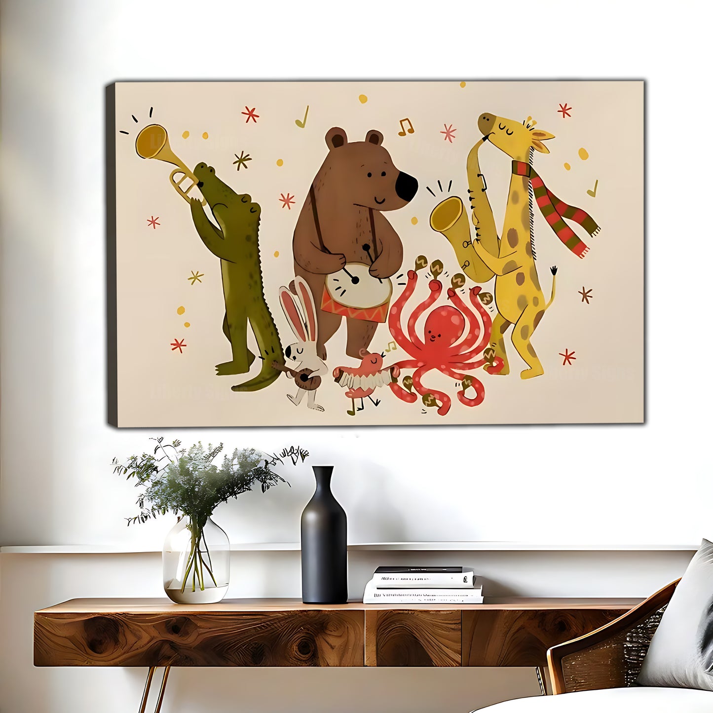 Animal Band Wall Art - Whimsical Nursery Canvas Print|Liberty Signs #L342