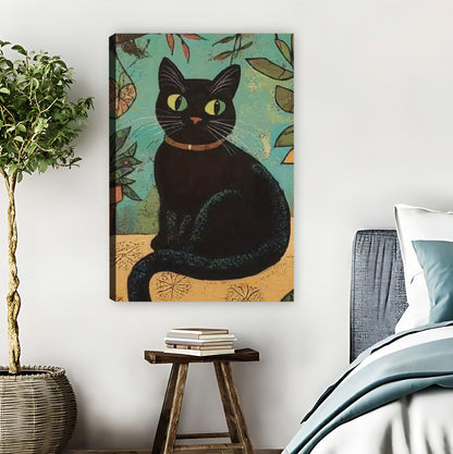 Black Cat in Botanical Leaves Art Print| Liberty Signs #L1608