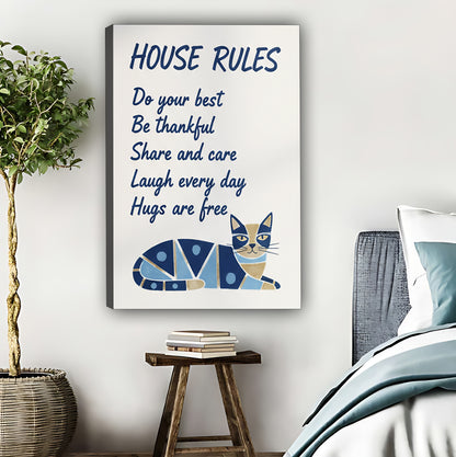 Geometric Cat House Rules Wall Art - Inspirational Family Rules Print|Liberty Signs #L496