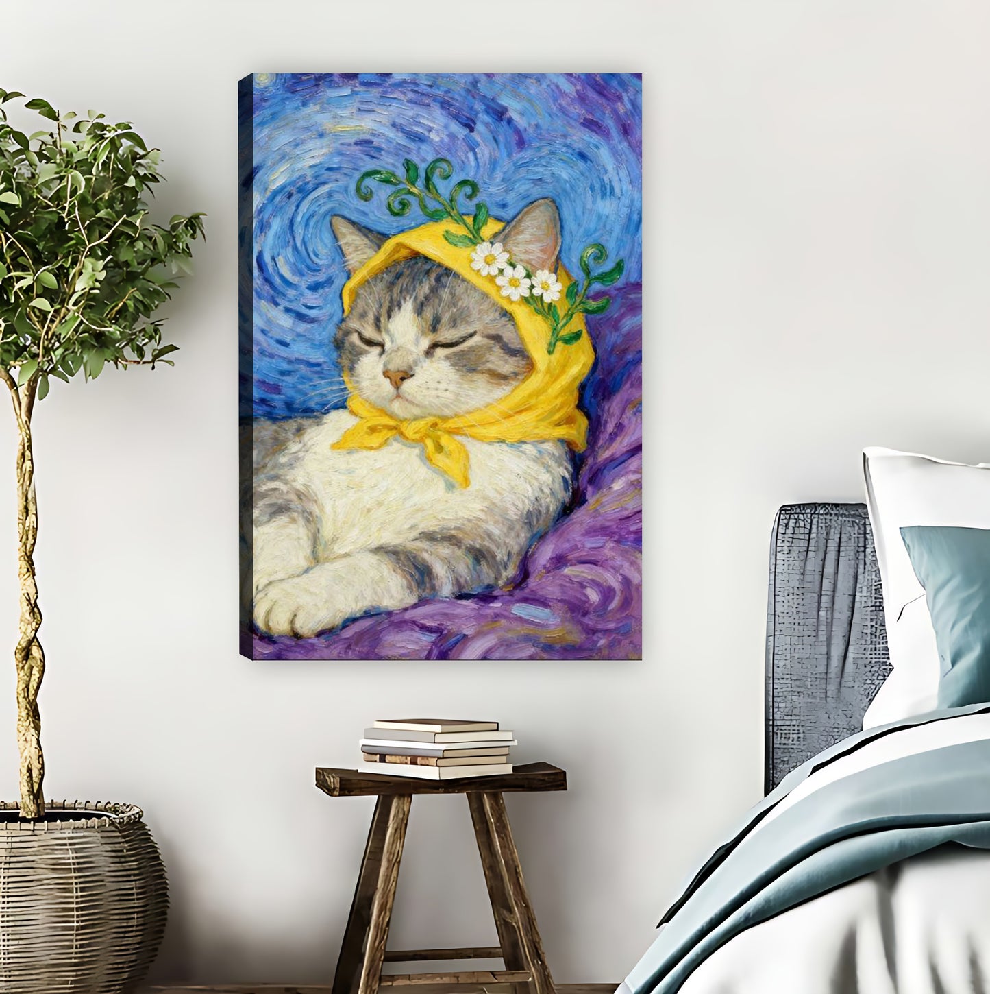 Van Gogh Starry Night Cat Art Print| Liberty Signs #L1535