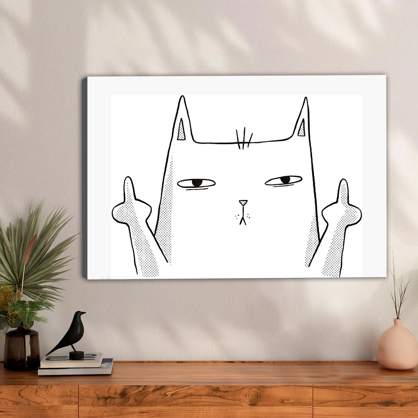 Sassy White Cat Middle Finger Line Art Wall Print| Liberty Signs #L1603