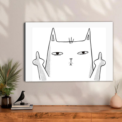 Sassy White Cat Middle Finger Line Art Wall Print| Liberty Signs #L1603