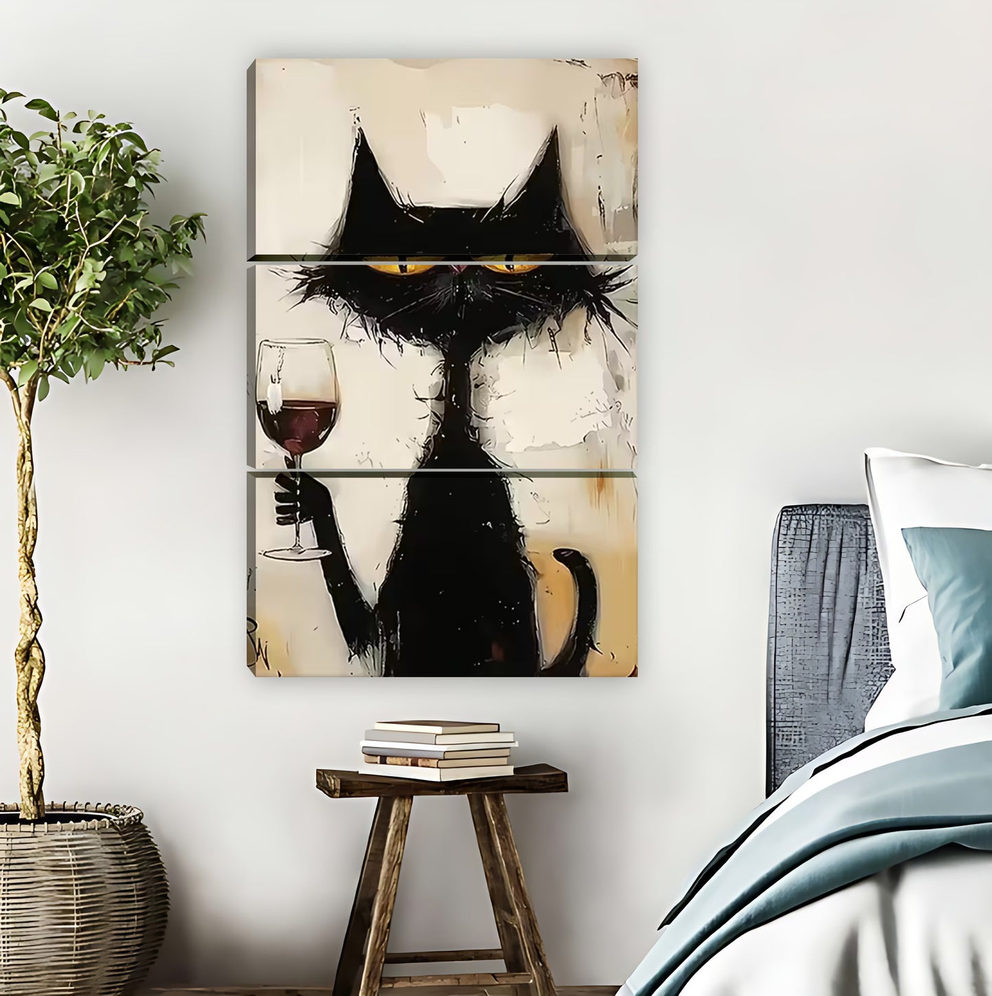 Cool Black Cat with Wine Art Print | Cat Lover Wall Decor|Liberty Signs #L638