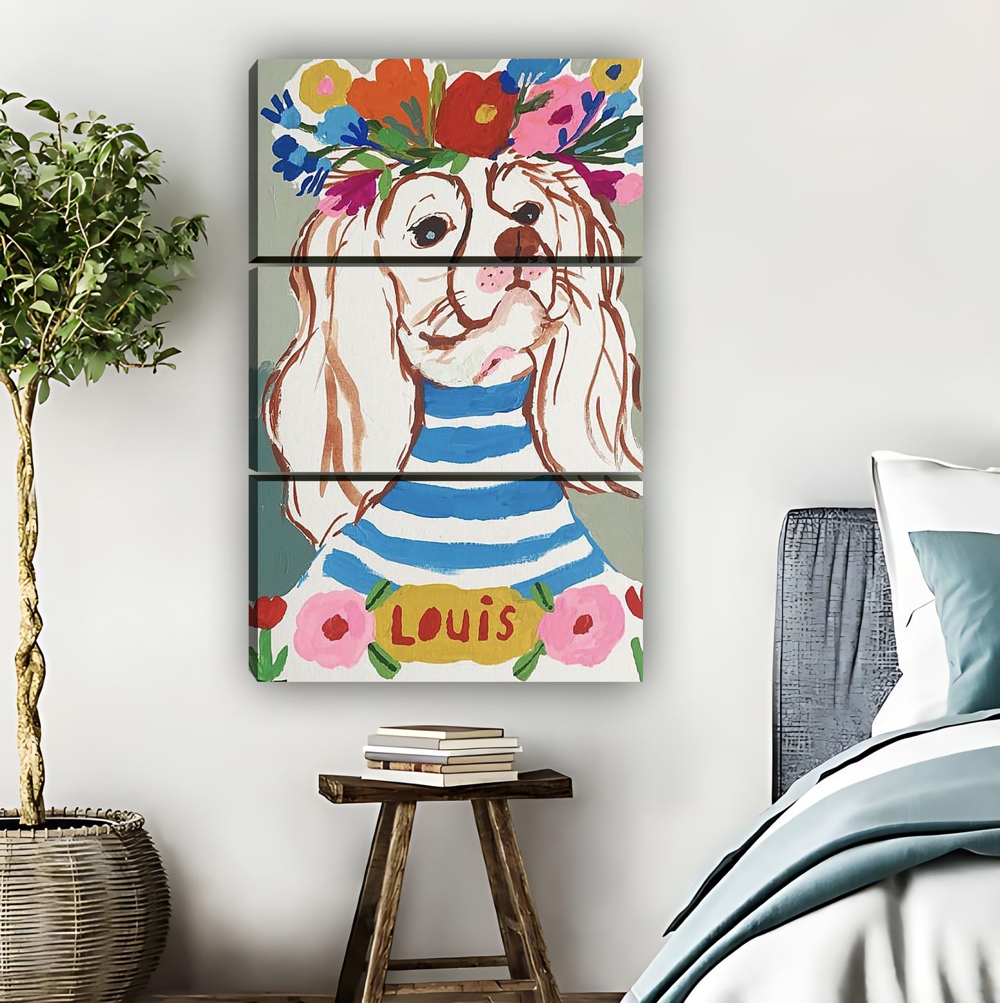 Whimsical Dog "Louis" with Flower Crown Wall Art Print|Liberty Signs #L813