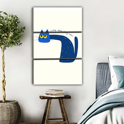 Long Neck Blue Cat Whimsical Art Print | Cute Minimalist Wall Decor|Liberty Signs #L520