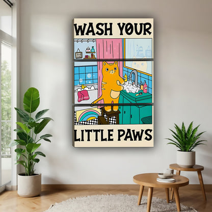 Wash Your Little Paws Cat Bathroom Art Print | Kids & Pet Lover Wall Decor|Liberty Signs #L463